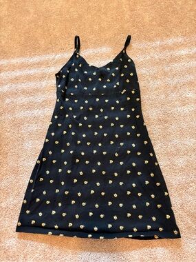 Hollister Black Mini Slip Dress with Yellow Sunflower Print